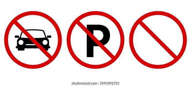 Do Not Parking Sign symbol, Isolated Circle Traffic Pictogram, Transportation information icon set, Symbol for Banner, Web icon and illustration, Safty graphic elements, (Editable)