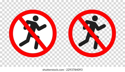 Do not for pedestrian icon. Cross line sign for walking people. Forbidden for any person symbol on transparent background. vector