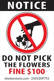 Do not pick flowers or fruits park area warning sign vector