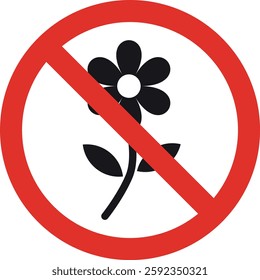 Do not pick flowers sign . Red flower prohibition sign . Vector illustration