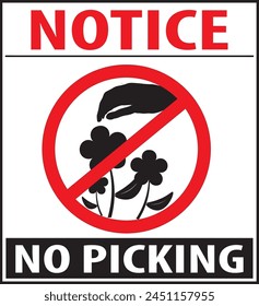 Do not pick flowers warning notice vector