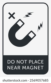 Do Not Place Near Magnet. Packaging Symbol. Sign and Label Indicating Items Are Sensitive to Magnetic Fields. Protects Electronic Components or Magnetically Recorded Data. No Magnets - Vector Symbol