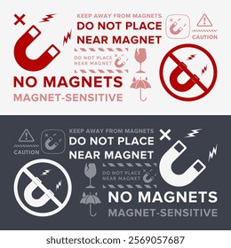 Do Not Place Near Magnet. Packaging Symbol. Sign and Label Indicating Items Are Sensitive to Magnetic Fields. Protects Electronic Components or Magnetically Recorded Data. No Magnets - Vector Symbol