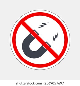 Do Not Place Near Magnet. Packaging Symbol. Sign and Label Indicating Items Are Sensitive to Magnetic Fields. Protects Electronic Components or Magnetically Recorded Data. No Magnets - Vector Symbol