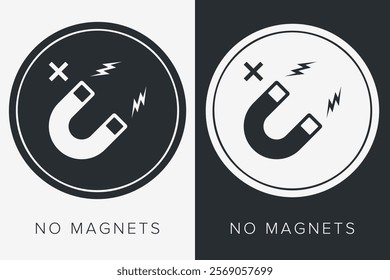 Do Not Place Near Magnet. Packaging Symbol. Sign and Label Indicating Items Are Sensitive to Magnetic Fields. Protects Electronic Components or Magnetically Recorded Data. No Magnets - Vector Symbol