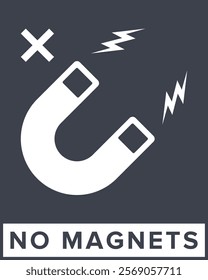 Do Not Place Near Magnet. Packaging Symbol. Sign and Label Indicating Items Are Sensitive to Magnetic Fields. Protects Electronic Components or Magnetically Recorded Data. No Magnets - Vector Symbol