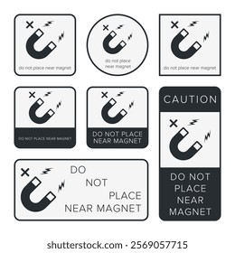 Do Not Place Near Magnet. Packaging Symbol. Sign and Label Indicating Items Are Sensitive to Magnetic Fields. Protects Electronic Components or Magnetically Recorded Data. No Magnets - Vector Symbol