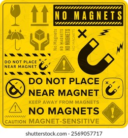 Do Not Place Near Magnet. Packaging Symbol. Sign and Label Indicating Items Are Sensitive to Magnetic Fields. Protects Electronic Components or Magnetically Recorded Data. No Magnets - Vector Symbol