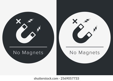 Do Not Place Near Magnet. Packaging Symbol. Sign and Label Indicating Items Are Sensitive to Magnetic Fields. Protects Electronic Components or Magnetically Recorded Data. No Magnets - Vector Symbol