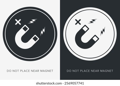 Do Not Place Near Magnet. Packaging Symbol. Sign and Label Indicating Items Are Sensitive to Magnetic Fields. Protects Electronic Components or Magnetically Recorded Data. No Magnets - Vector Symbol