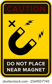 Do Not Place Near Magnet. Packaging Symbol. Sign and Label Indicating Items Are Sensitive to Magnetic Fields. Protects Electronic Components or Magnetically Recorded Data. No Magnets - Vector Symbol