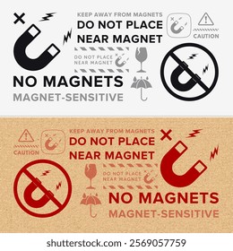 Do Not Place Near Magnet. Packaging Symbol. Sign and Label Indicating Items Are Sensitive to Magnetic Fields. Protects Electronic Components or Magnetically Recorded Data. No Magnets - Vector Symbol