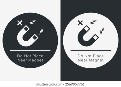 Do Not Place Near Magnet. Packaging Symbol. Sign and Label Indicating Items Are Sensitive to Magnetic Fields. Protects Electronic Components or Magnetically Recorded Data. No Magnets - Vector Symbol