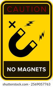 Do Not Place Near Magnet. Packaging Symbol. Sign and Label Indicating Items Are Sensitive to Magnetic Fields. Protects Electronic Components or Magnetically Recorded Data. No Magnets - Vector Symbol