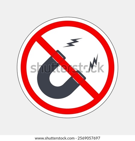 Do Not Place Near Magnet. Packaging Symbol. Sign and Label Indicating Items Are Sensitive to Magnetic Fields. Protects Electronic Components or Magnetically Recorded Data. No Magnets - Vector Symbol