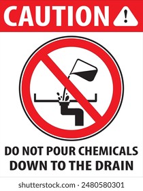 Do not pour chemicals in to the drain warning notice vector, Do not pour chemicals in to the sink warning notice sign vector