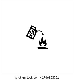 Do not pour gasoline into the fire. Gasoline and fire. solid vector icons