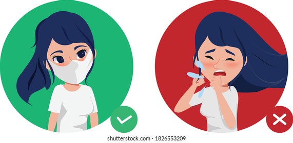 Do and Do not prevention when people have cough. Wearing a face mask to pretection covid19.