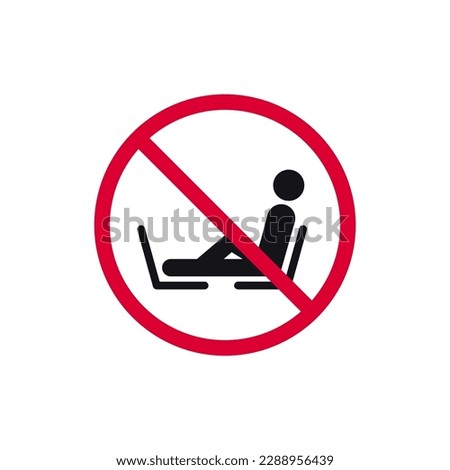 Do not put your feet on the seat prohibited sign, forbidden modern round sticker, vector illustration.