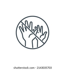 do not raise your hands up vote single line icon isolated on white. Perfect outline symbol voting show palm. volunteers community unanimously don't raised up hands design element with editable Stroke