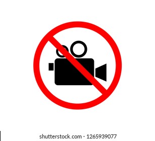 Do not record video sign. Red prohibition sign. Stop symbol. Using camera is not allowed image. vector illustration 