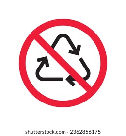Do not recycle icon. Prohibited recycling vector icon. No recycle icon. Forbidden recycle icon. Warning, caution, attention, restriction, danger flat sign design. Do not litter, keep are clean sign
