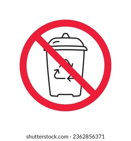 No reciclar icono. Icono vectorial de reciclaje prohibido. No hay icono de reciclaje. Icono de reciclaje prohibido. Advertencia, precaución, atención, restricción, diseño de señales llanas de peligro. No ensuciar, mantener el signo limpio
