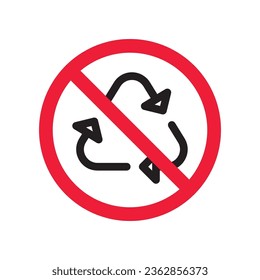 No reciclar icono. Icono vectorial de reciclaje prohibido. No hay icono de reciclaje. Icono de reciclaje prohibido. Advertencia, precaución, atención, restricción, diseño de señales llanas de peligro. No ensuciar, mantener el signo limpio
