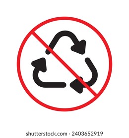 Do not recycle icon. Prohibited recycling vector icon. No recycle icon. Forbidden recycle icon. Warning, caution, attention, restriction, danger flat sign design. Do not litter, keep are clean sign