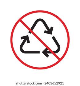 Do not recycle icon. Prohibited recycling vector icon. No recycle icon. Forbidden recycle icon. Warning, caution, attention, restriction, danger flat sign design. Do not litter, keep are clean sign