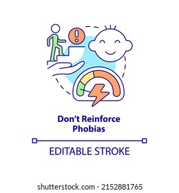Do not reinforce phobias concept icon. Help to overcome fears. Helping child abstract idea thin line illustration. Isolated outline drawing. Editable stroke. Arial, Myriad Pro-Bold fonts used
