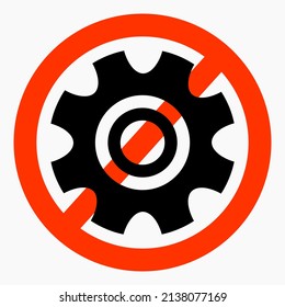 Do not repair. No settings. Icon prohibition gear. Shopping cart isolated minimal single flat linear icon for application and info-graphic. 