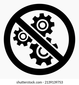 Do not repair. No settings. Icon prohibition gear. Shopping cart isolated minimal single flat linear icon for application and info-graphic. 