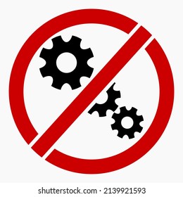 No reparar. No hay configuración. Equipo de prohibición de iconos. Carro de compras aislado icono lineal plano mínimo para aplicación e infografía. 