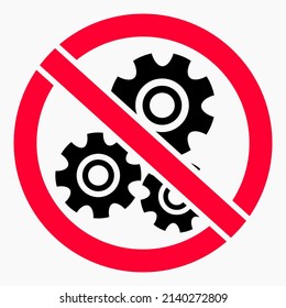 Do not repair. No settings. Icon prohibition gear. Shopping cart isolated minimal single flat linear icon for application and info-graphic. 