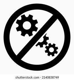 Do not repair. No settings. Icon prohibition gear. Shopping cart isolated minimal single flat linear icon for application and info-graphic. 