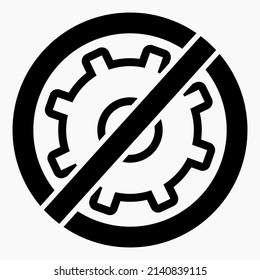 Do not repair. No settings. Icon prohibition gear. Shopping cart isolated minimal single flat linear icon for application and info-graphic. 