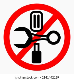Do not repair. No settings. Icon prohibition gear. Shopping cart isolated minimal single flat linear icon for application and info-graphic. 