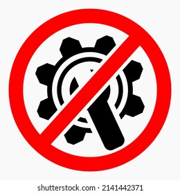 No reparar. No hay configuración. Equipo de prohibición de iconos. Carro de compras aislado icono lineal plano mínimo para aplicación e infografía. 