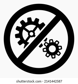 Do not repair. No settings. Icon prohibition gear. Shopping cart isolated minimal single flat linear icon for application and info-graphic. 