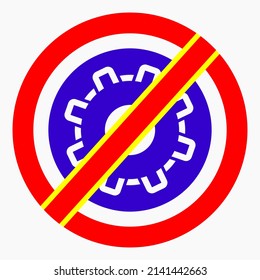 Do not repair. No settings. Icon prohibition gear. Shopping cart isolated minimal single flat linear icon for application and info-graphic. 