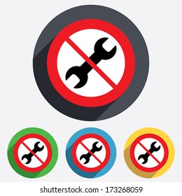 Do not Repair tool sign icon. Service symbol. Red circle prohibition sign. Stop flat symbol. Vector
