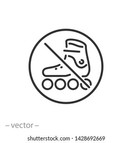 do not rollerblade icon, roller skate stop,  line symbol on white background - editable stroke vector illustration eps10