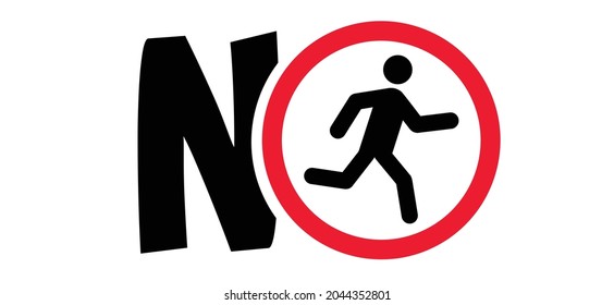 Do not run, jump zone pictogram. Forbidden running or jumping icon. Forbid fast walking area. Stop halt allowed, no ban signboard. Vector hurry symbol. Walk slowly. no entrance sign. No pedestrians
