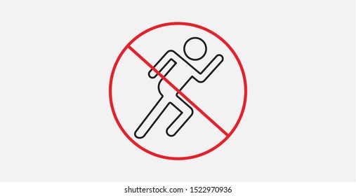 Do not run, prohibition sign. Running prohibited, vector illustration. Forbidden sign with running man