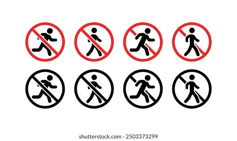 Do Not Run sign Set icons. Flat and silhouette style. Vector icons.