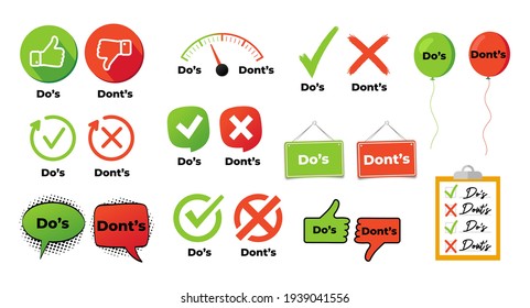 Do and not do set or like and unlike icons with positive and negative symbols vector illustration eps 10