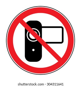 Do not shoot video sign. Camera icon. Red prohibition symbol. Vector