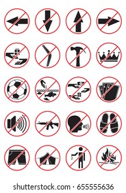 Do not signs set, black white and red vector symbols set