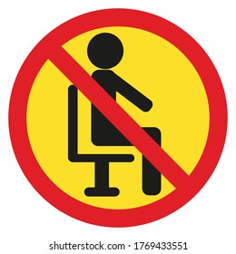 Do not sit here sign for sticker print. Portrait of a black person and a diagonal circle with a red line On a yellow background. Simple vector illustration.
